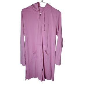 Coolibar Cabana Long Two Way Zip Hoodie Pink UPF 50+ Cover Up Womens S Bamboo